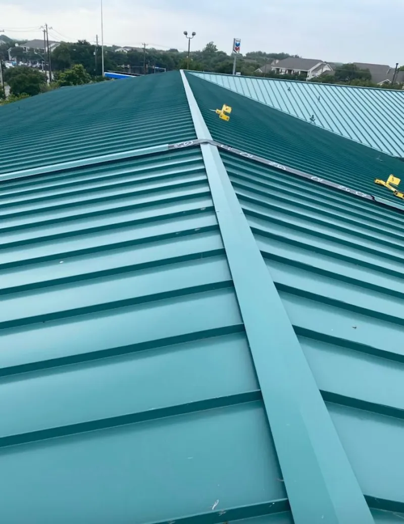 Green commercial metal roof ridge and valley for Metal Roof Repair in Williston Park